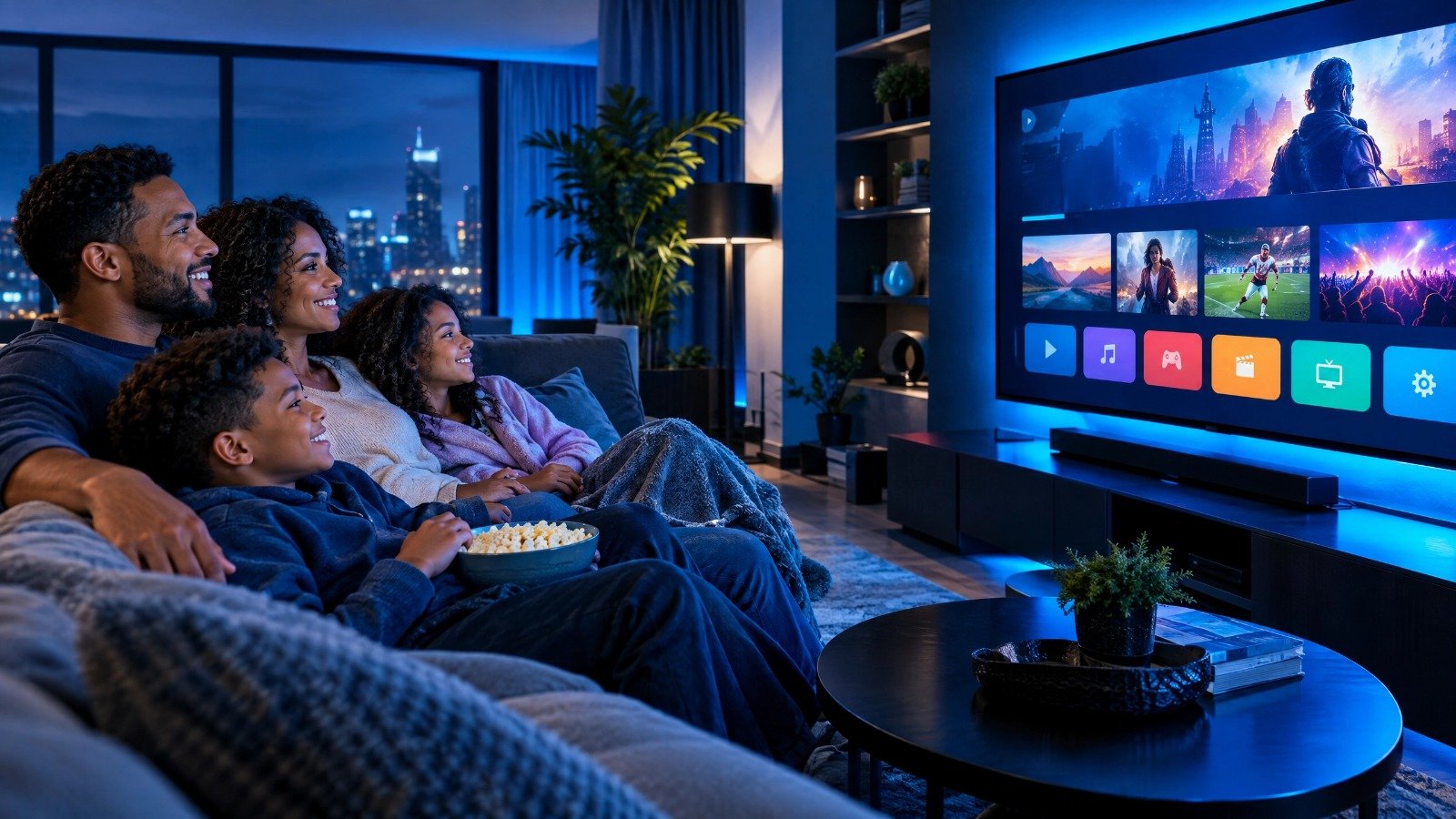 Family enjoying internet TV streaming at home