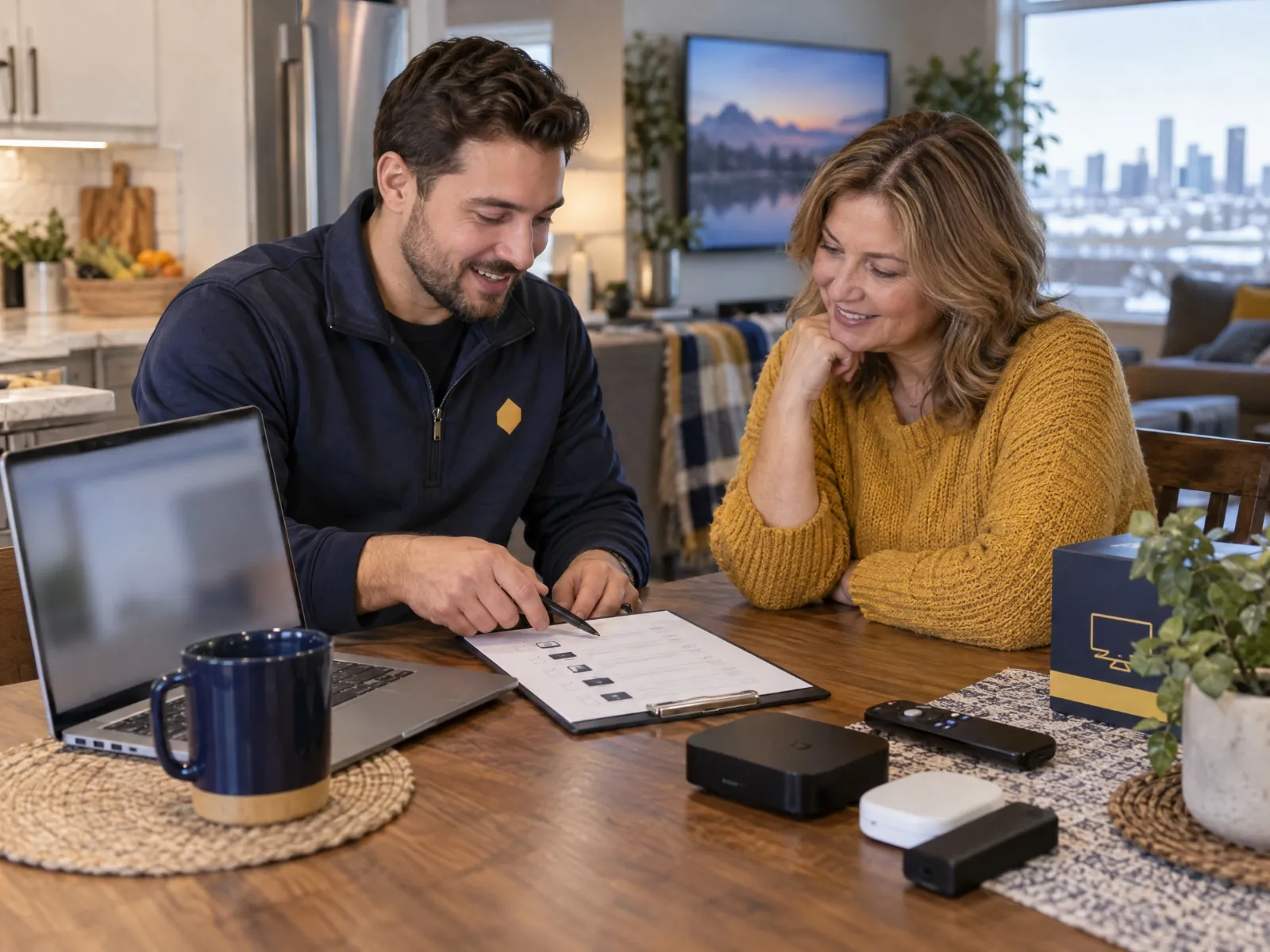 Support specialist reviewing a streaming setup checklist with an Edmonton customer