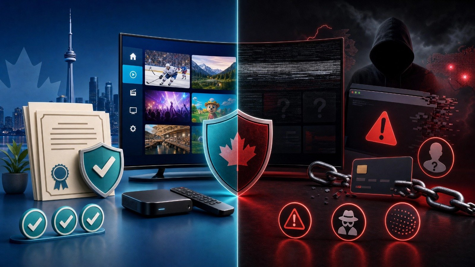 Judge gavel and remote control representing a legal IPTV decision in Canada