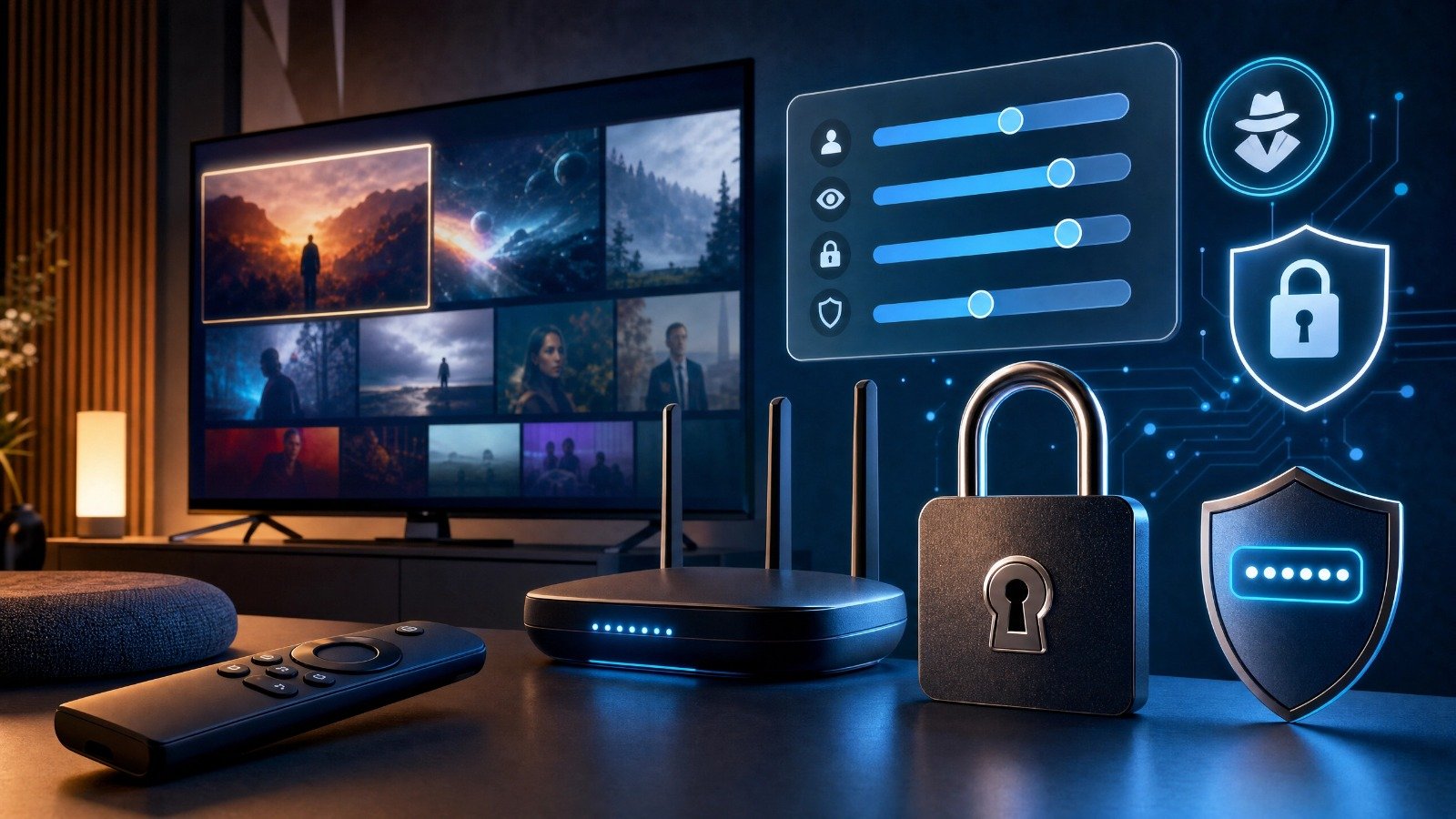 Padlock and shield representing privacy and account security for IPTV users