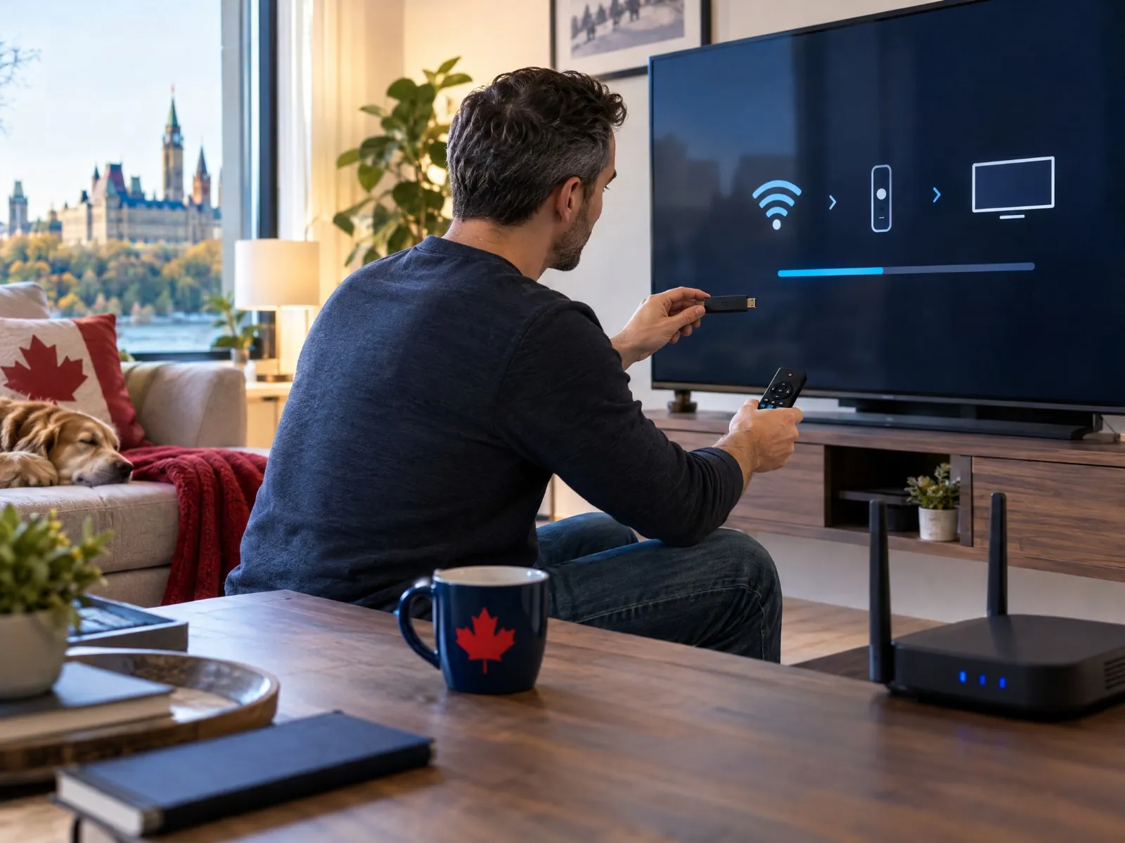 Customer setting up a streaming device for IPTV in Ottawa