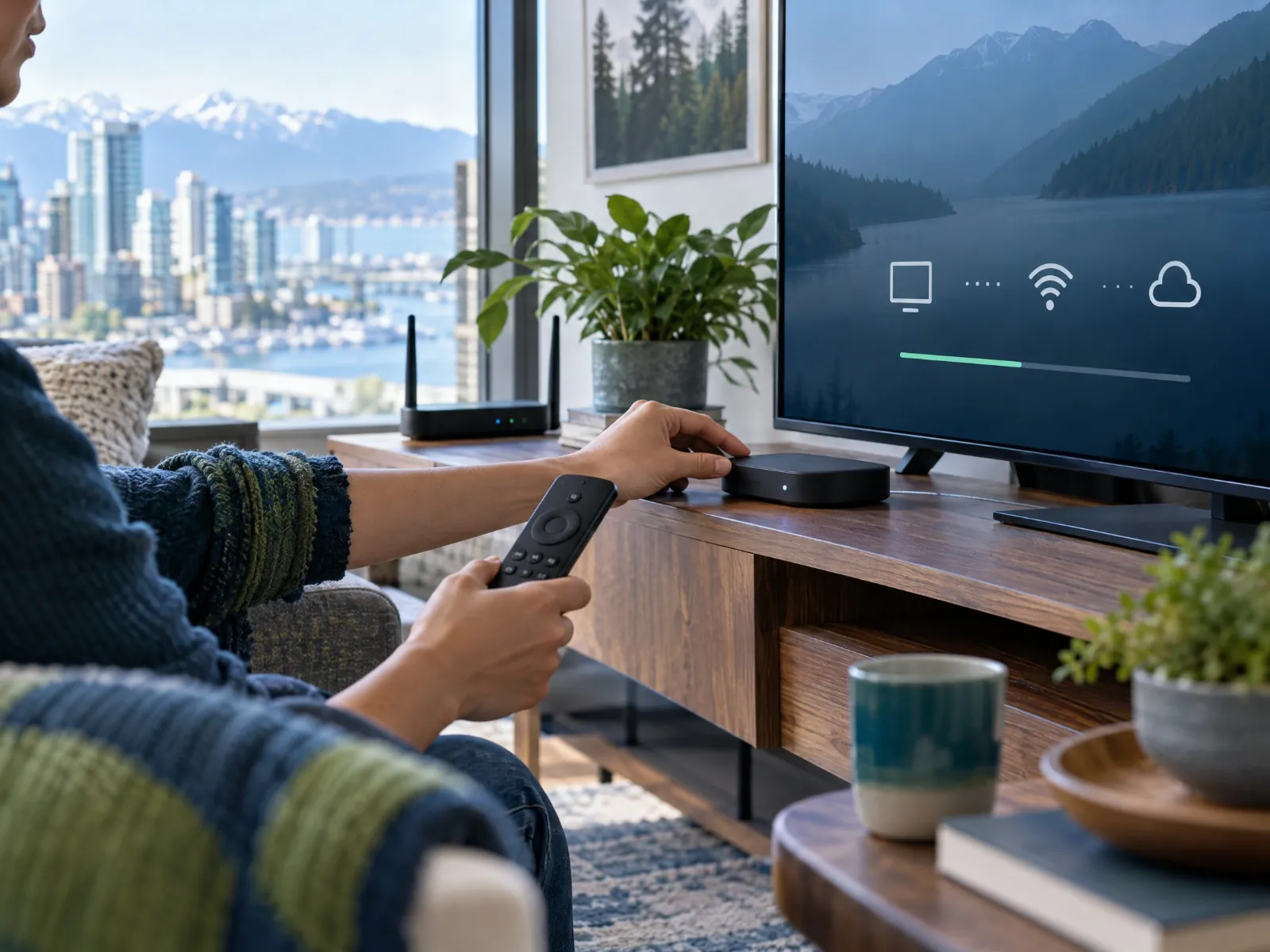 Customer setting up a streaming device for IPTV in Vancouver